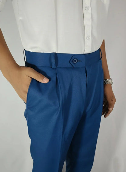 Velmior Royal Blue Single Pleated Pants – Tailored Elegance - VELMIOR