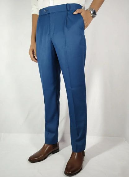 Velmior Royal Blue Single Pleated Pants – Tailored Elegance - VELMIOR