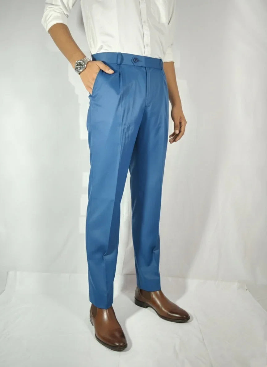 Velmior Royal Blue Single Pleated Pants – Tailored Elegance - VELMIOR
