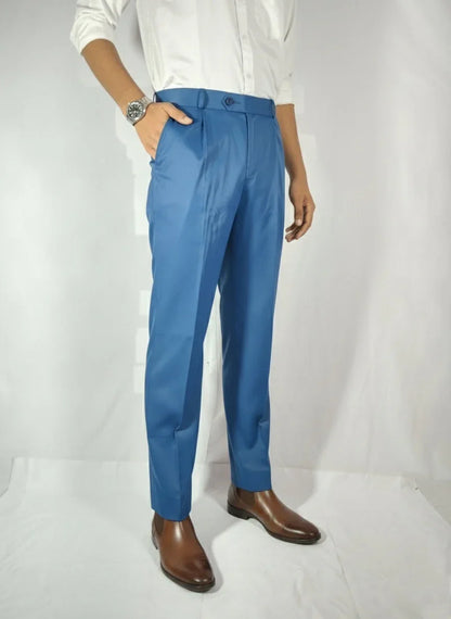 Velmior Royal Blue Single Pleated Pants – Tailored Elegance - VELMIOR
