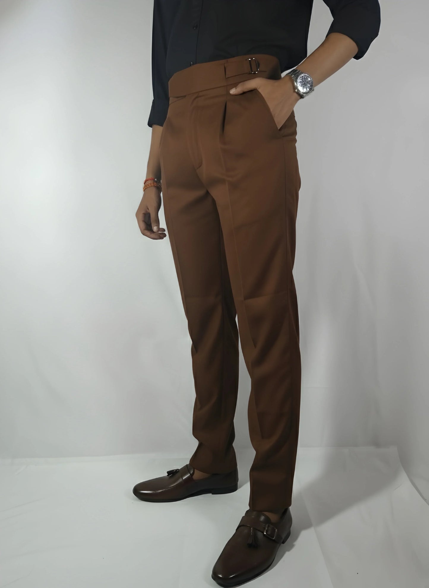 VELMIOR Brown Gurkha Pants – Adjustable Fit & Classic Style - VELMIOR