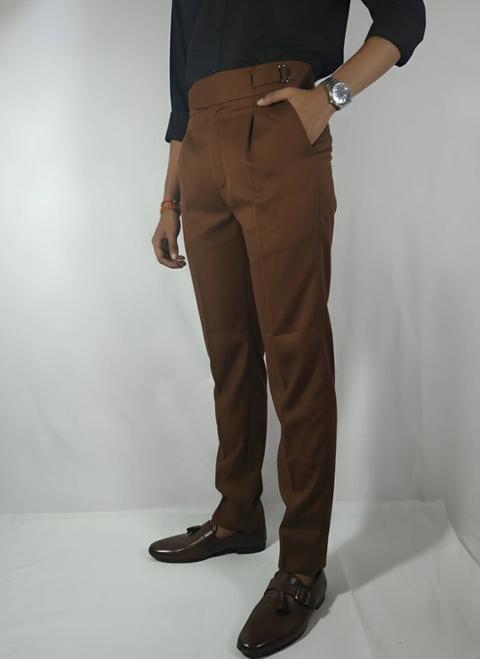 VELMIOR Brown Gurkha Pants – Adjustable Fit & Classic Style - VELMIOR