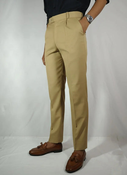 Beige Single Pleated Pants | VELMIOR - Comfort & Style - VELMIOR