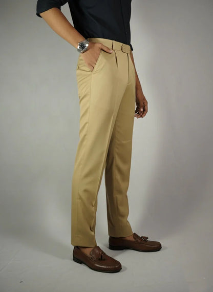 Beige Single Pleated Pants | VELMIOR - Comfort & Style - VELMIOR