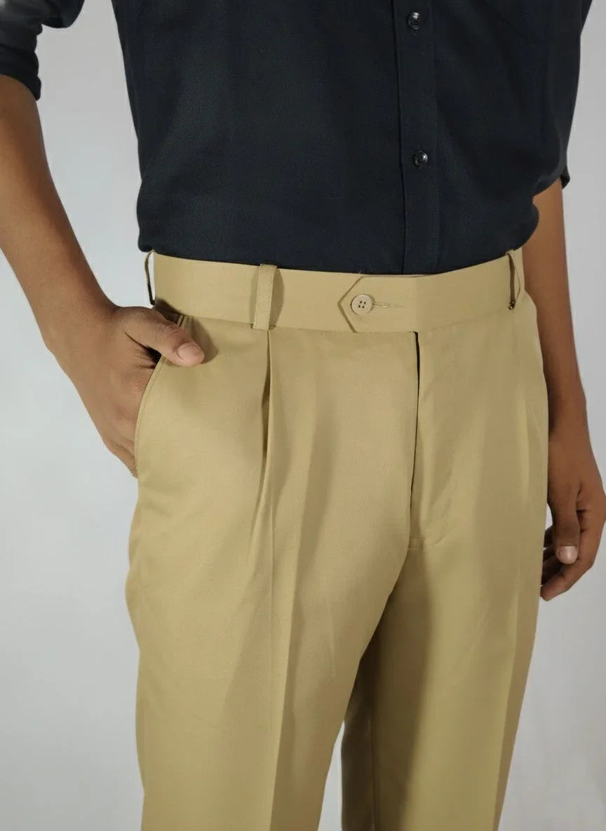 Beige Single Pleated Pants | VELMIOR - Comfort & Style - VELMIOR