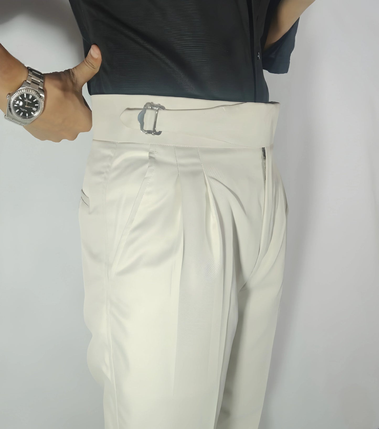 Velmior Off-White Gurkha Pant – Tapered Fit & Pleated Design - VELMIOR